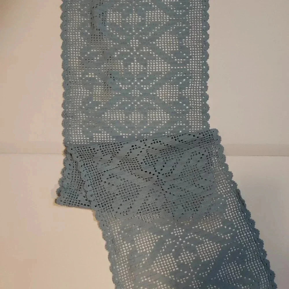 Hand crocheted Table Runner - Dusty  Blue